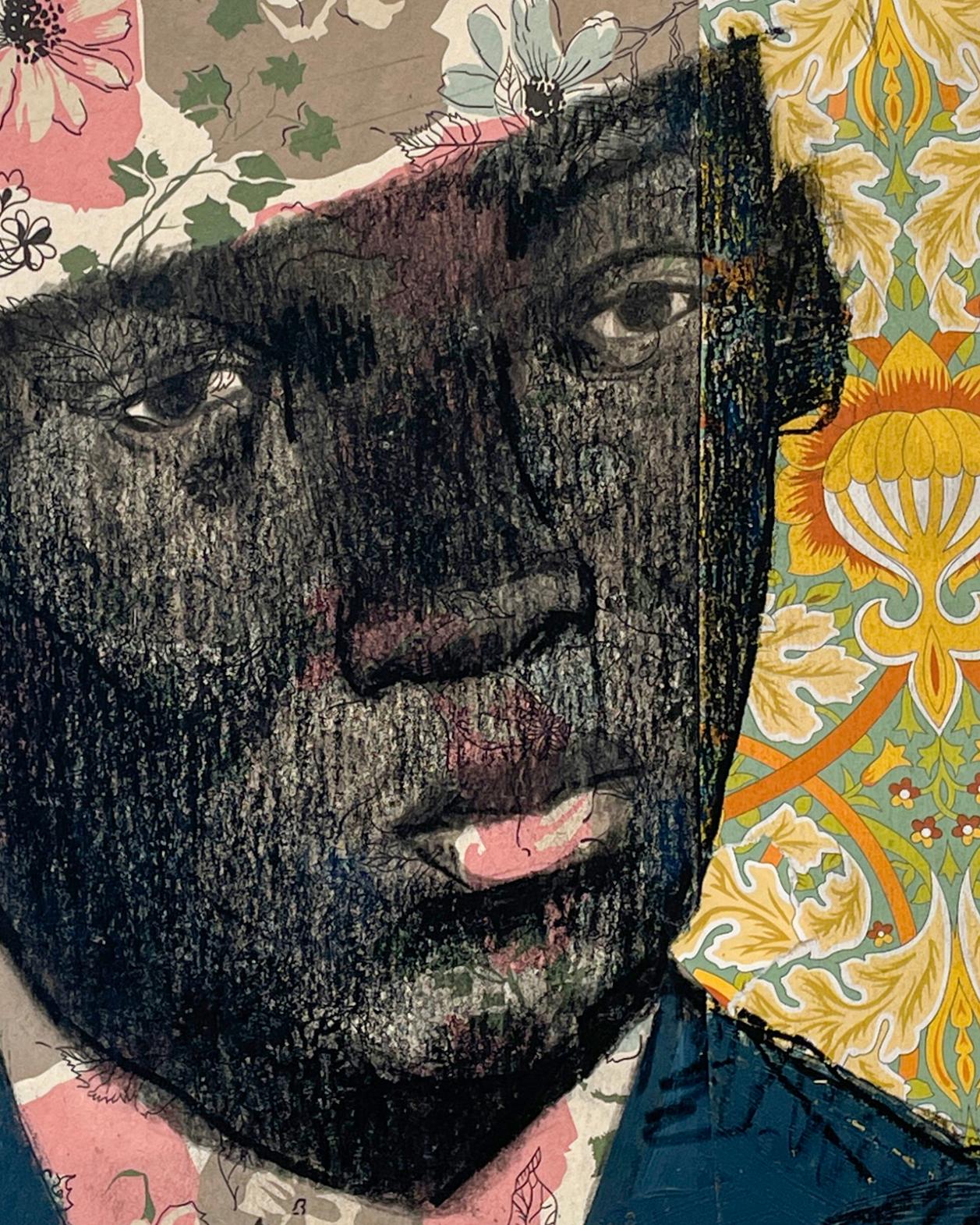 Cholly (Ritratto di uomo in tecnica mista e collage con tema floreale di Ransome) in vendita 1