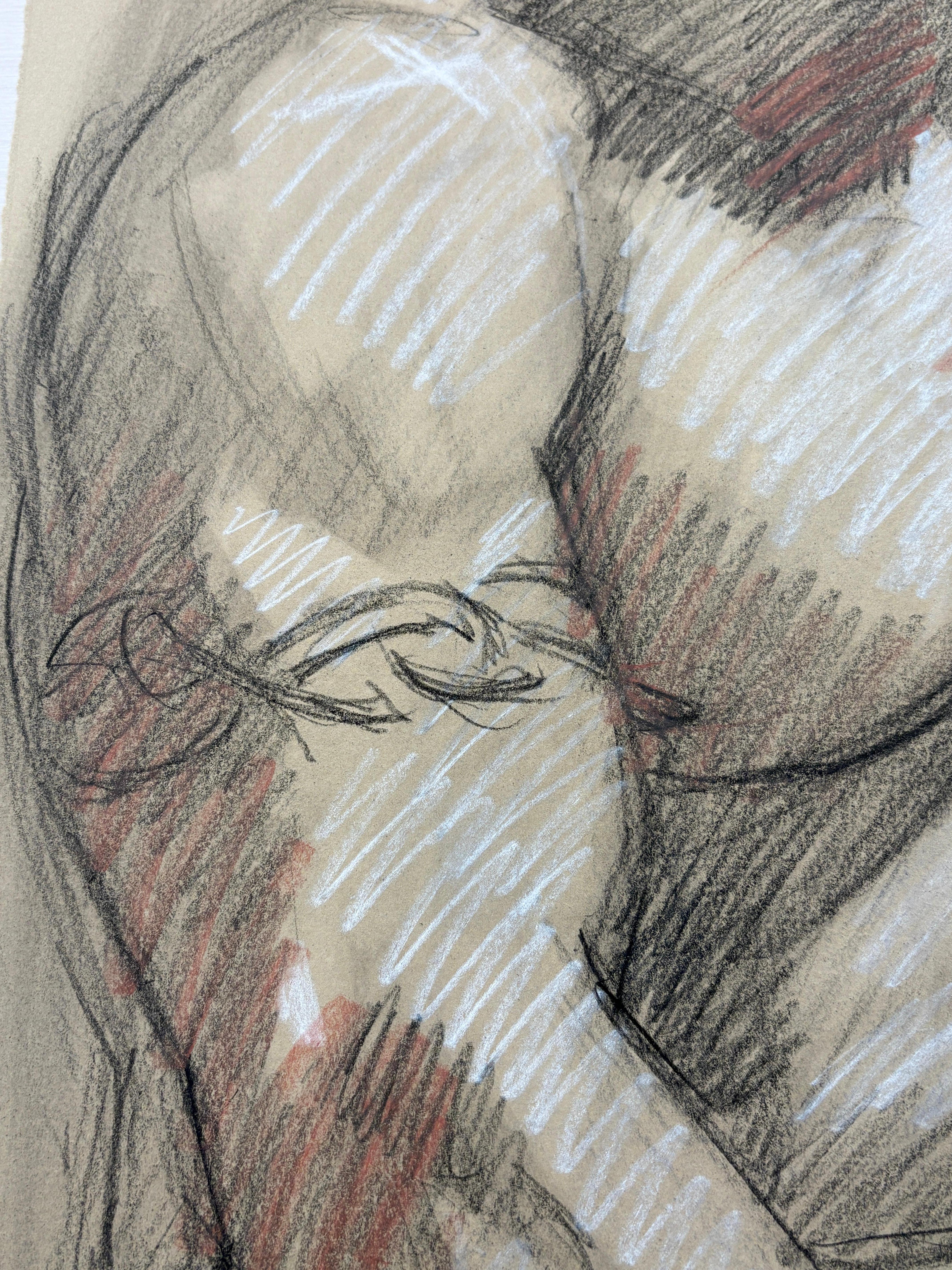 Figure Drawing by Mark Beard (Muscular Male Nude Charcoal Life Drawing) For Sale 2