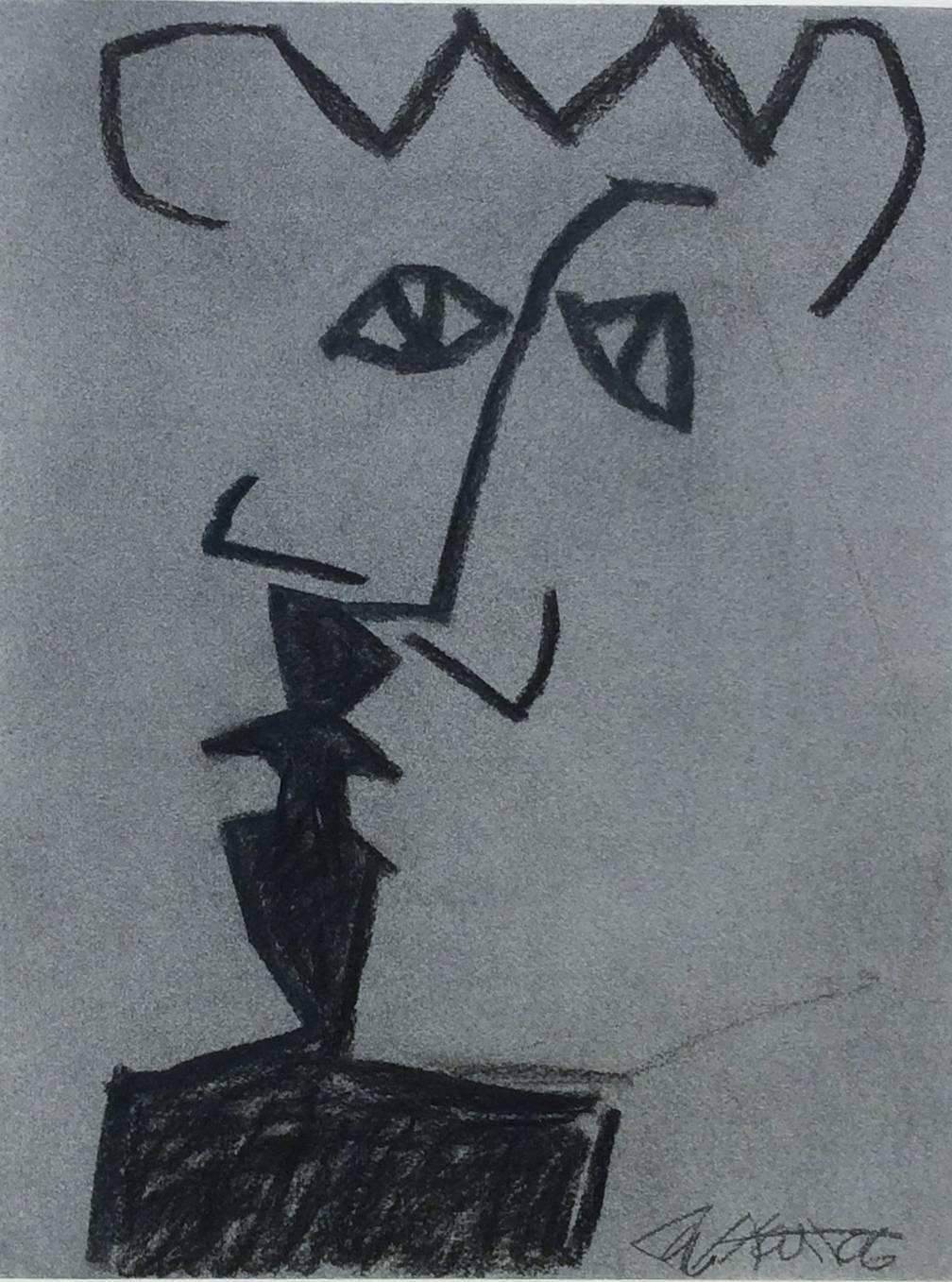 Untitled No. 25 (Cubist Black Charcoal & Grey Abstract Portrait in Black Frame) - Art by Ralph Stout