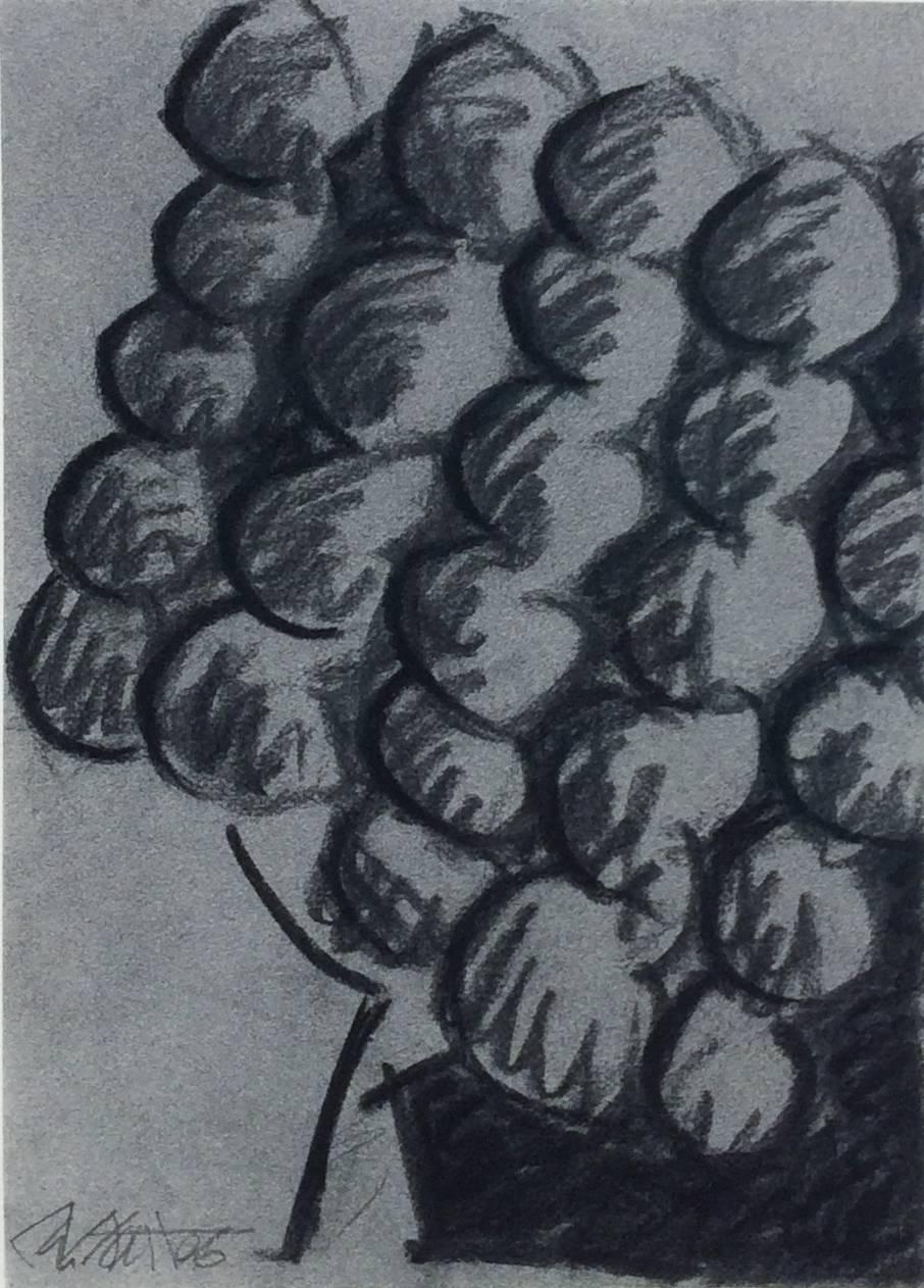 Untitled No. 26 (Modern Black & Grey Abstract Fruit Drawing in Black Frame) For Sale 4