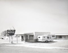 Lone Star Motel (aquarelle N&B d'un motel abandonné)