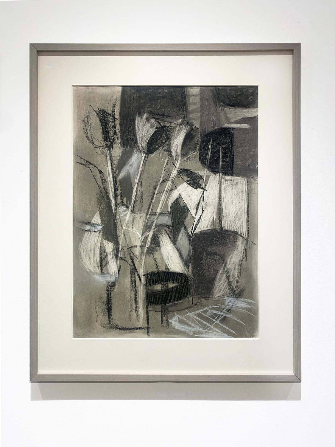 Drawing Summer 2 (Abstract Cubist Still Life Flower in Vase in Charcoal)) - Contemporary Art by Jenny Nelson