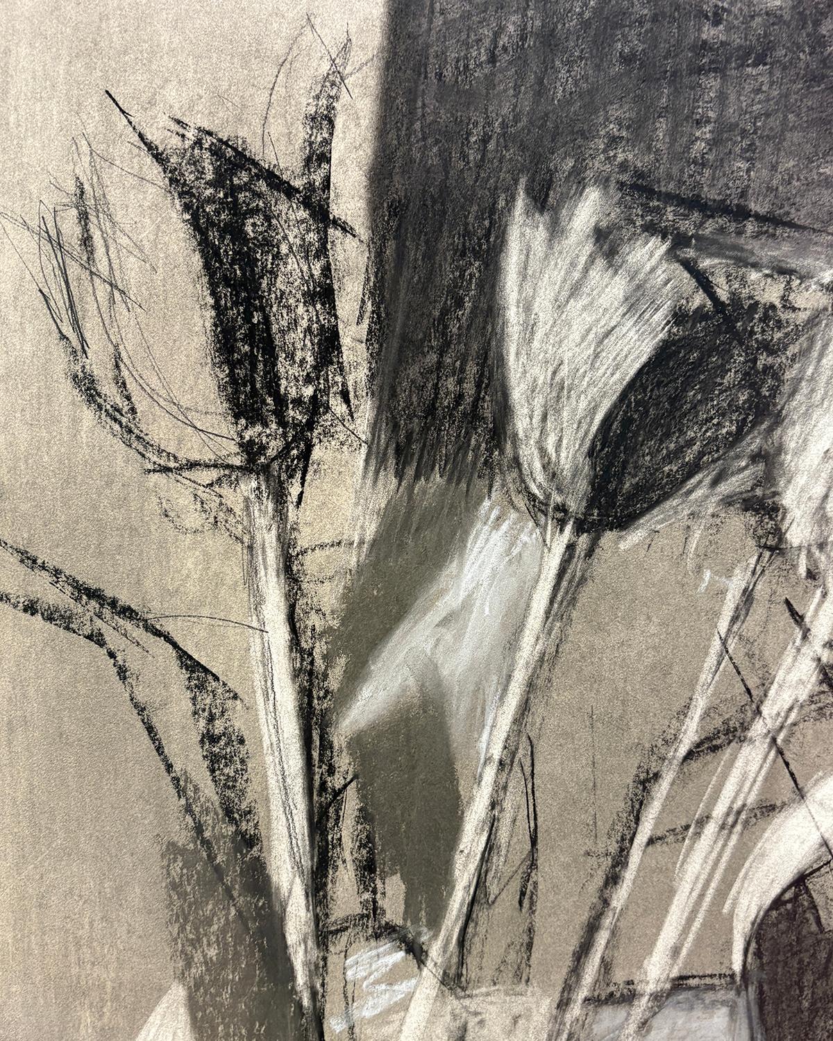 Drawing Summer 2 (Abstract Cubist Still Life Flower in Vase in Charcoal)) - Gray Figurative Art by Jenny Nelson