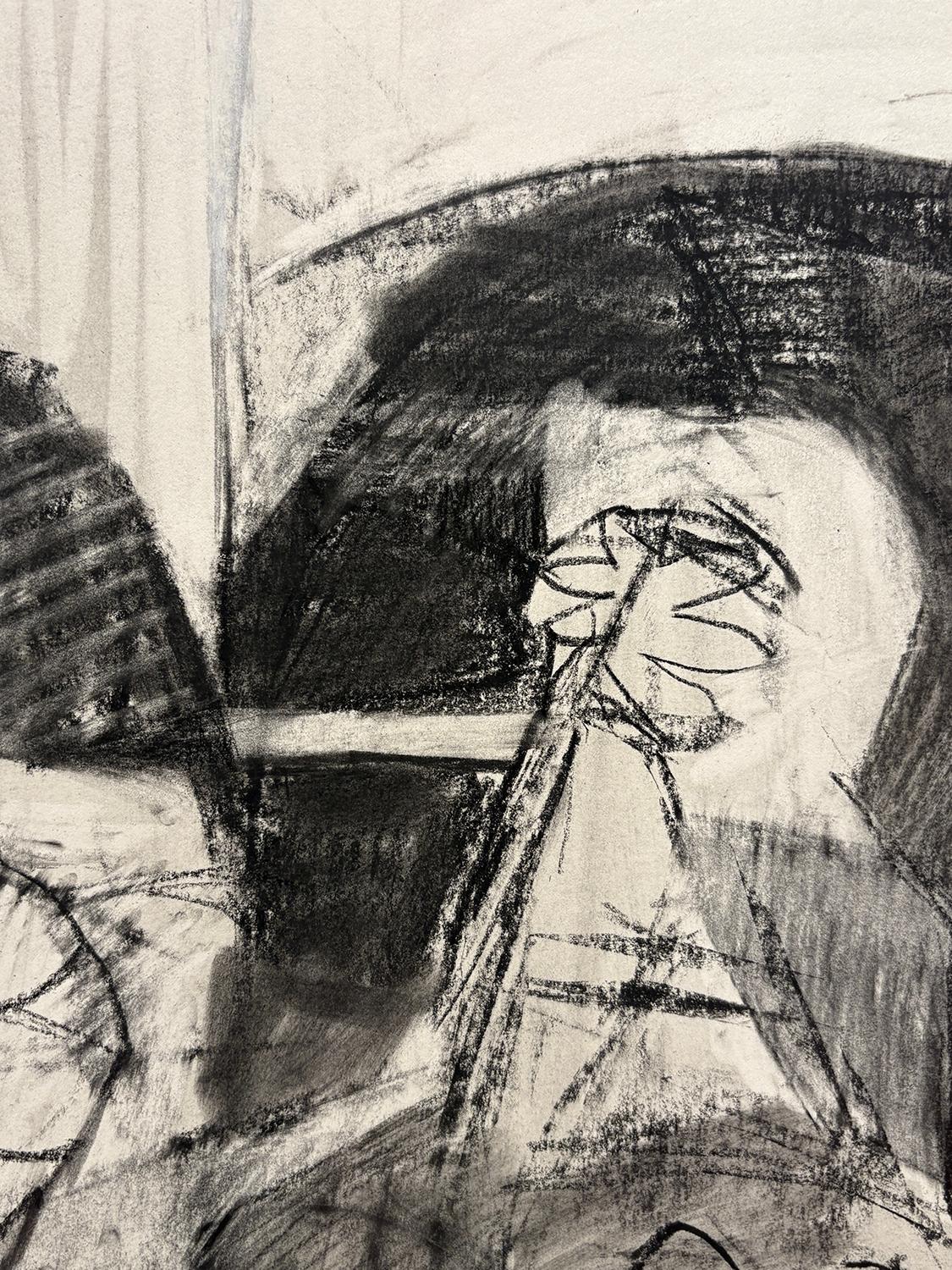 Drawing Summer 1 (Nature morte abstraite en noir et blanc, fleur dans un vase, fusain) en vente 1