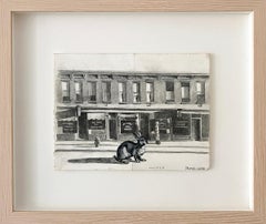 Hopper (Dessin contemporain au crayon d'une scène à la Hopper avec un lapin)