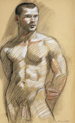 MB083, Male Nude Drawing by Mark Beard, Custom Frame