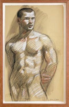 MB083, Male Nude Drawing by Mark Beard, Custom Frame