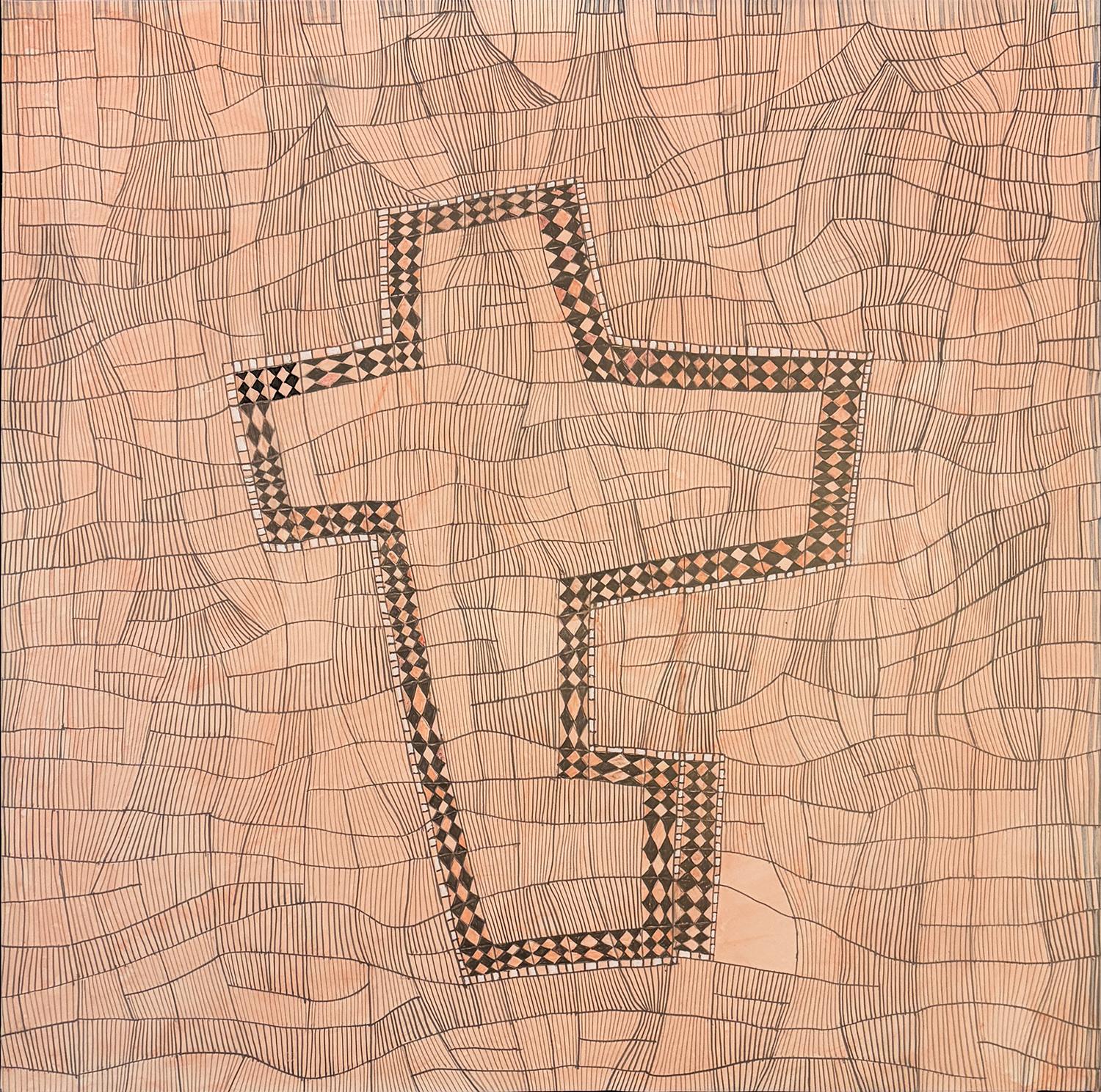 Donise English Abstract Drawing – Italienische Städte (Venedig-Madonna dell'Orto): Blassrosa und Graphitraster