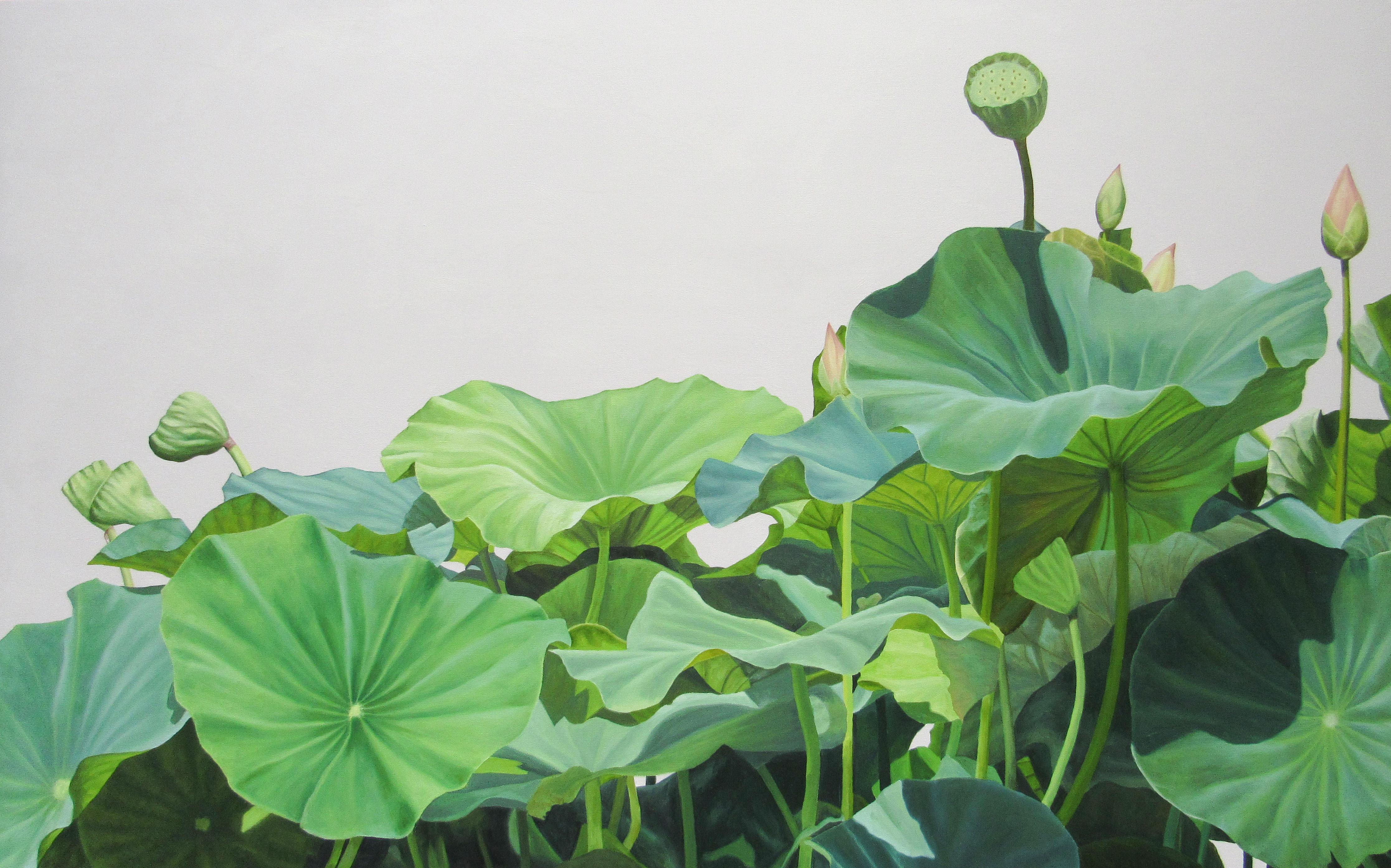 Lotus No. 1 (Contemporary Hard Edge Realist Still Life of Bright Botanicals)