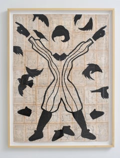 Vitruvian Woman (Figurative Chalk Drawing of a Female Silhouette & Black Birds)