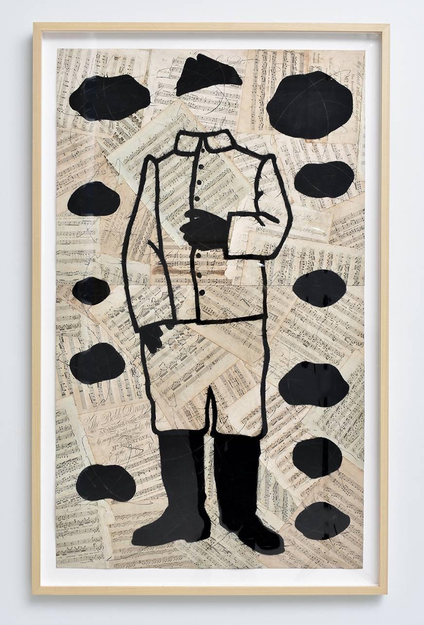 Die kühne Dragoon (Figurative Chalkzeichnung einer jungen Mannes Silhouette, gerahmt) – Art von Louise Laplante