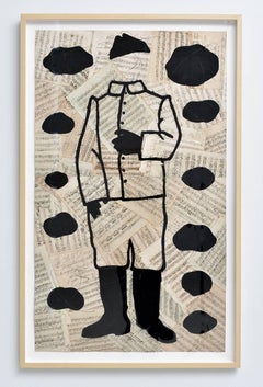 The Bold Dragoon (Figurative Chalk Drawing of a Young Man's Silhouette, Framed)