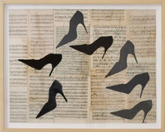 Shall We Dance (Figurative Chalk Drawing of Black Heels on Vintage Music Sheets)