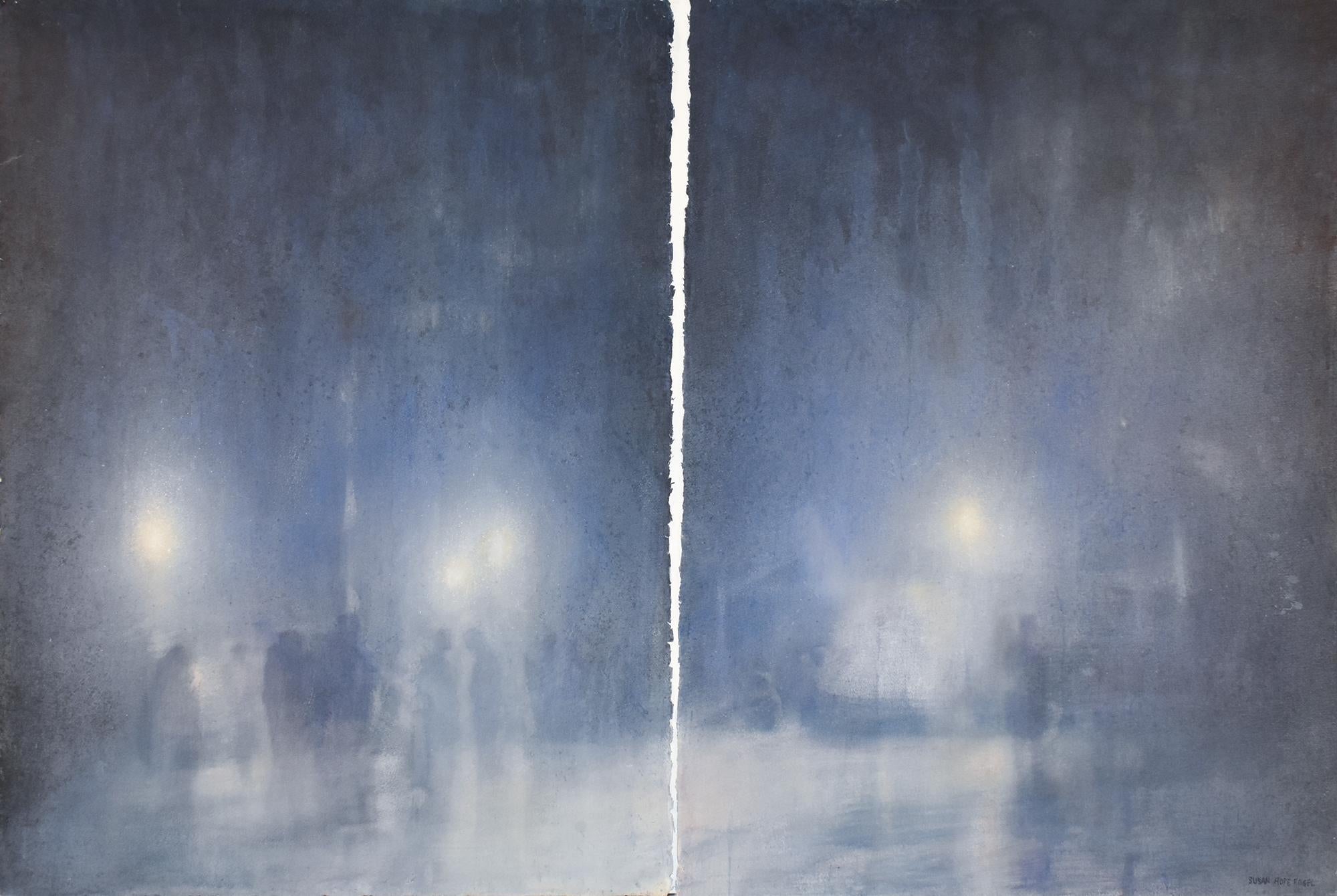 Susan Hope Fogel Landscape Painting - The Veil (Abstracted Cityscape Watercolor Painting of NYC Street)
