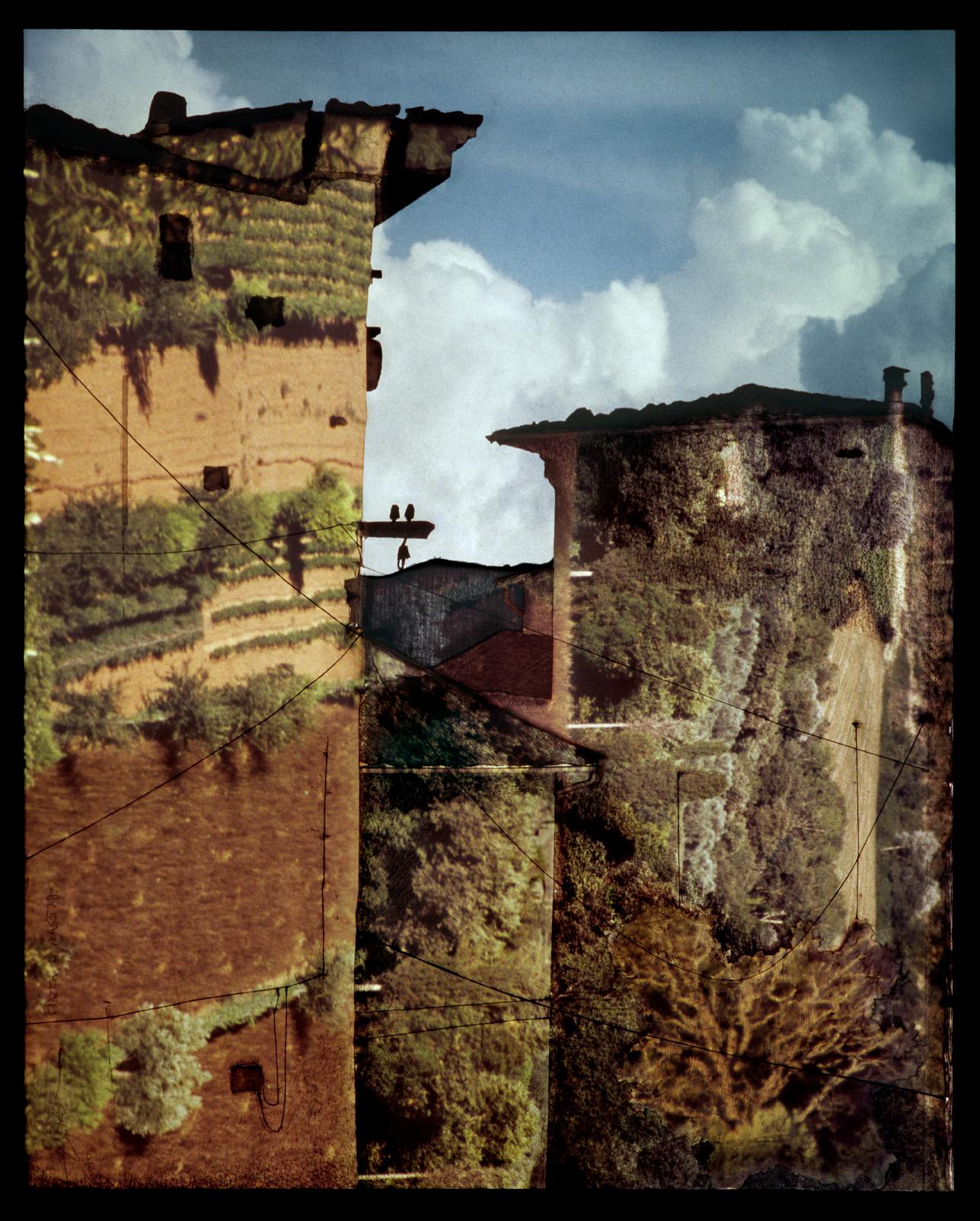 Nancy Goldring Color Photograph - Via dei Solitari: Haytree (Framed Foto-Projection Collage of Southern Italy)