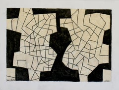 Untitled 67 (Small Black and White Cream Abstract Graphite Drawing)