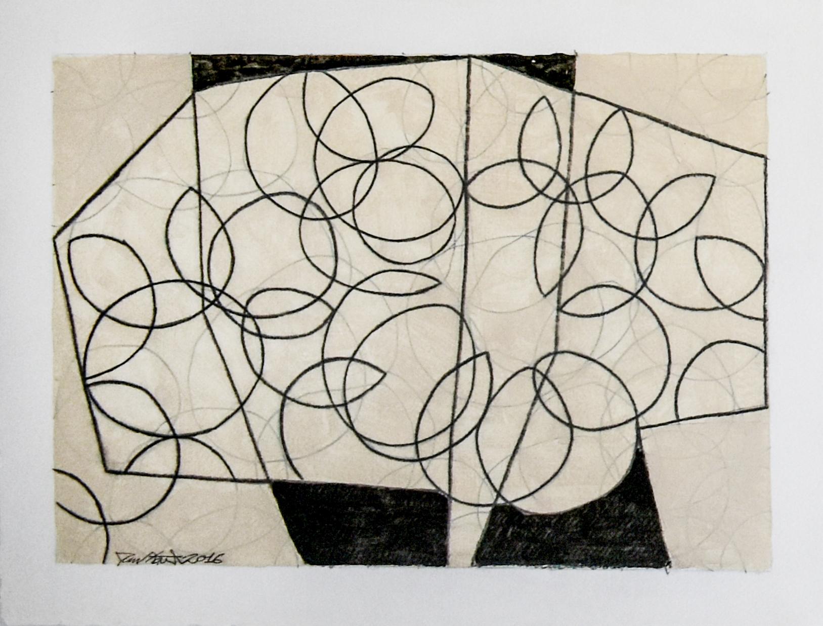 Ralph Stout Abstract Drawing - Untitled 66 ( Black and White Abstract, Mid-Century Modern Inspired Drawing)