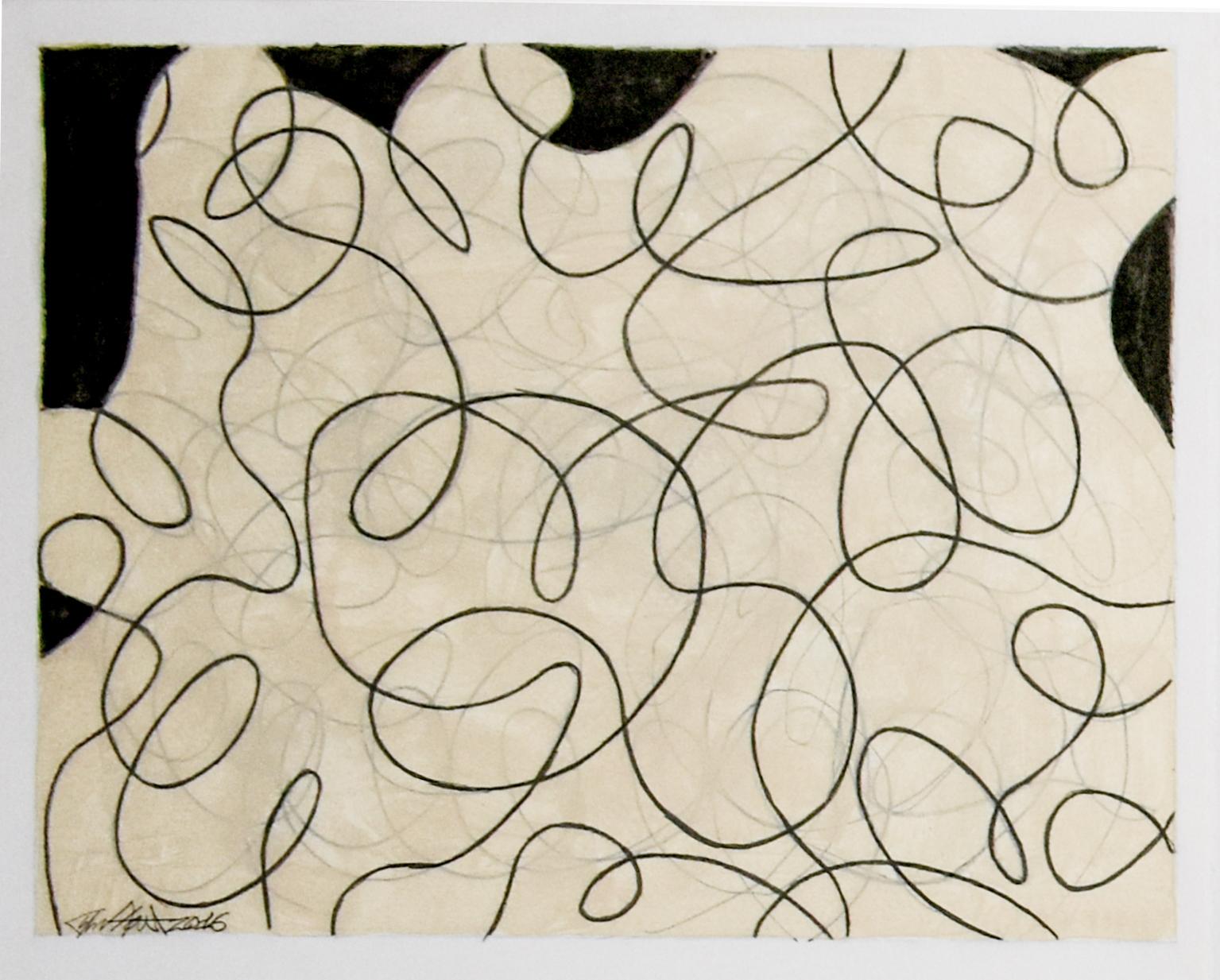Ralph Stout Abstract Drawing - Untitled 64 (Small Black & White Cream Graphite Line Drawing)