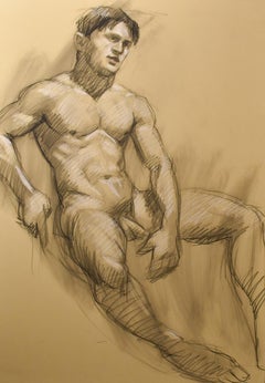 MB 076 A&B (Double Sided Figurative Charcoal Drawing of Male Nudes)