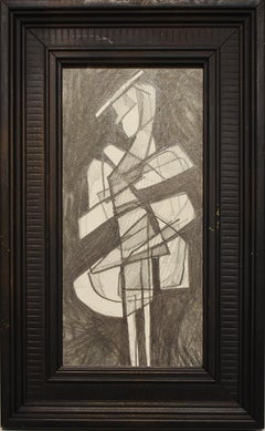 Infanta LIV (Abstract Figurative Graphite Drawing in Black Vintage Frame)