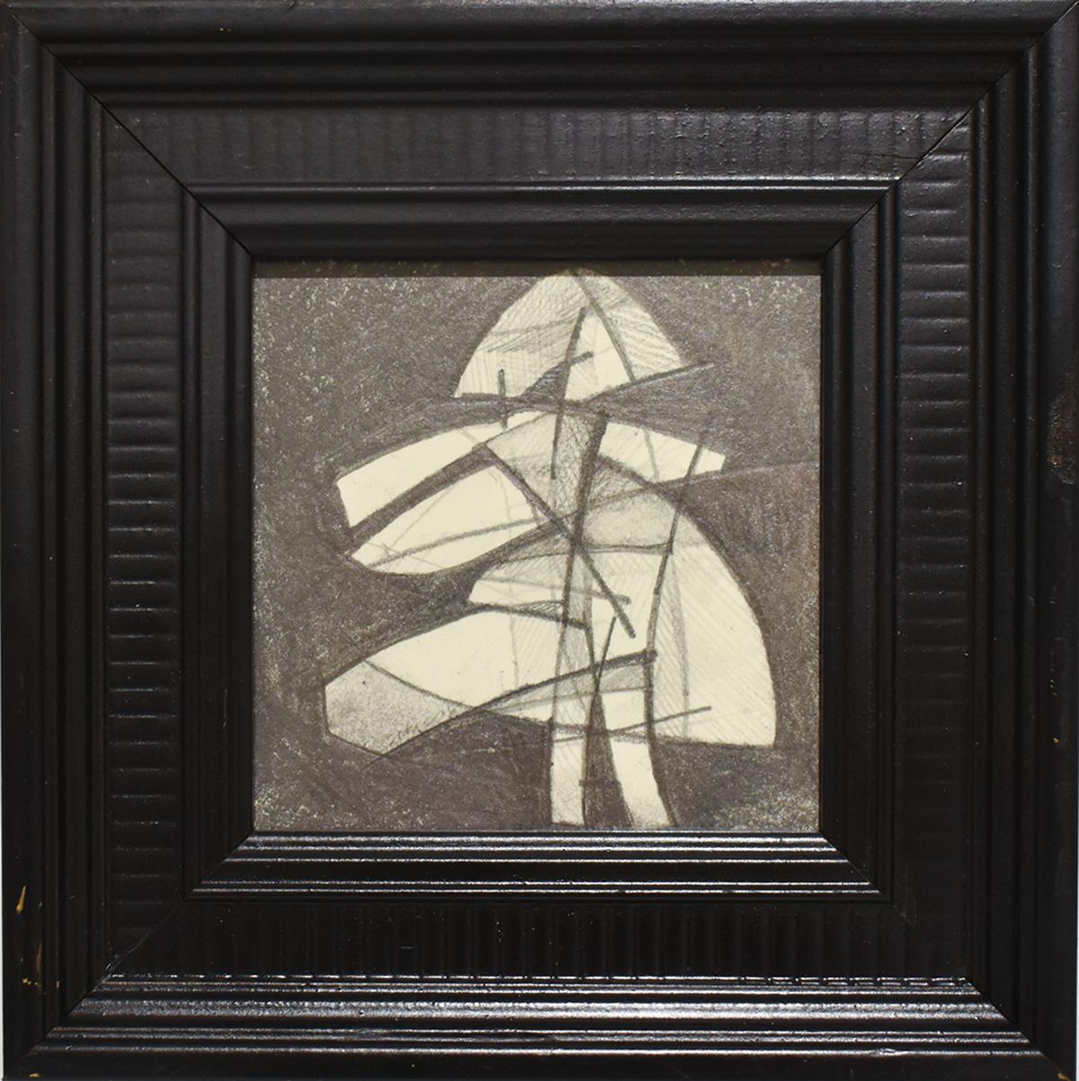 David Dew Bruner Figurative Art - Infanta LV (Abstract Figurative Graphite Drawing in Black Vintage Frame)