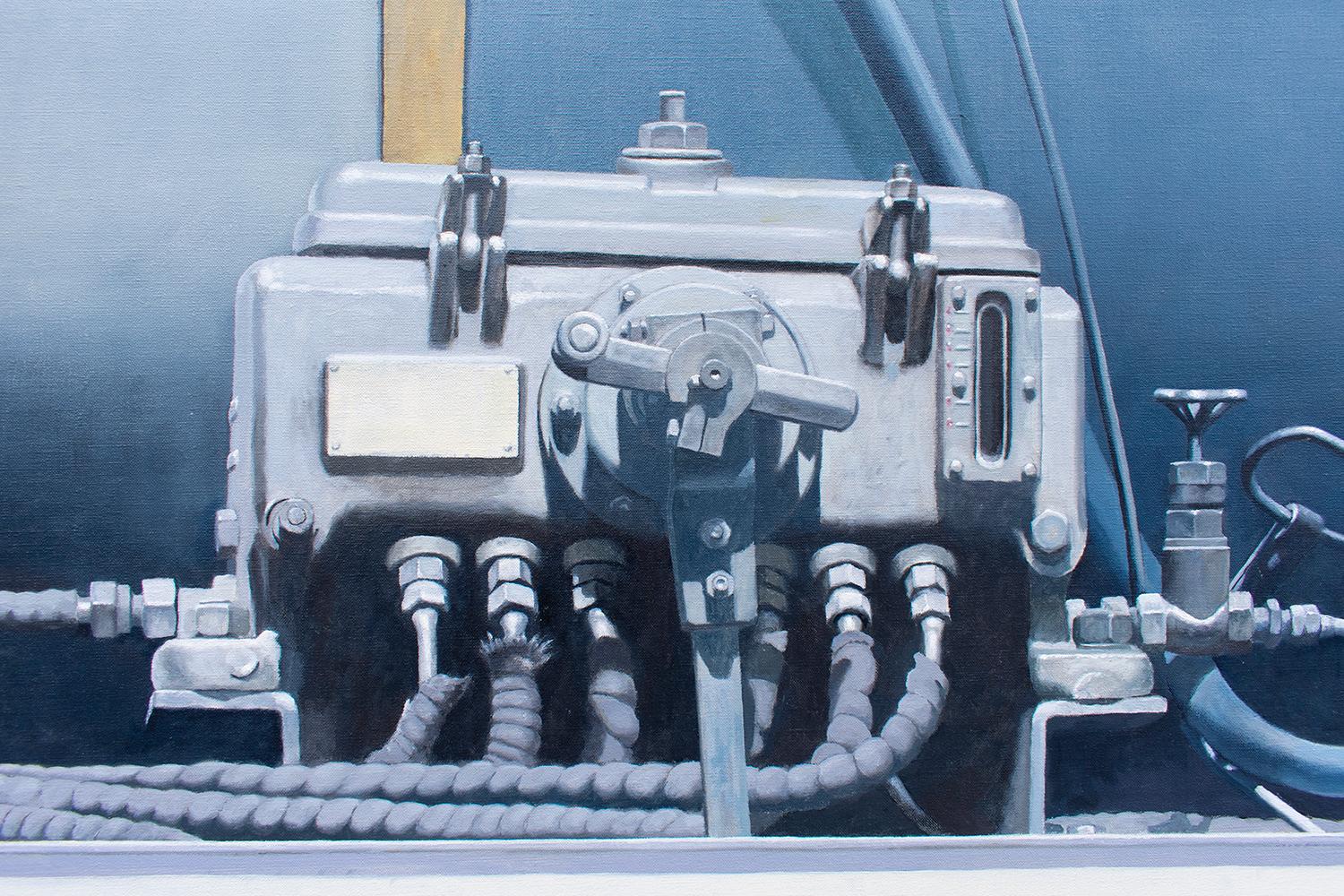 Essex V (Large Photorealist Oil Painting on Canvas of a Red Train Wheel) 2