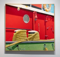Peinture à l'huile sur toile d'un bateau rouge (photographie photoréaliste nautique)