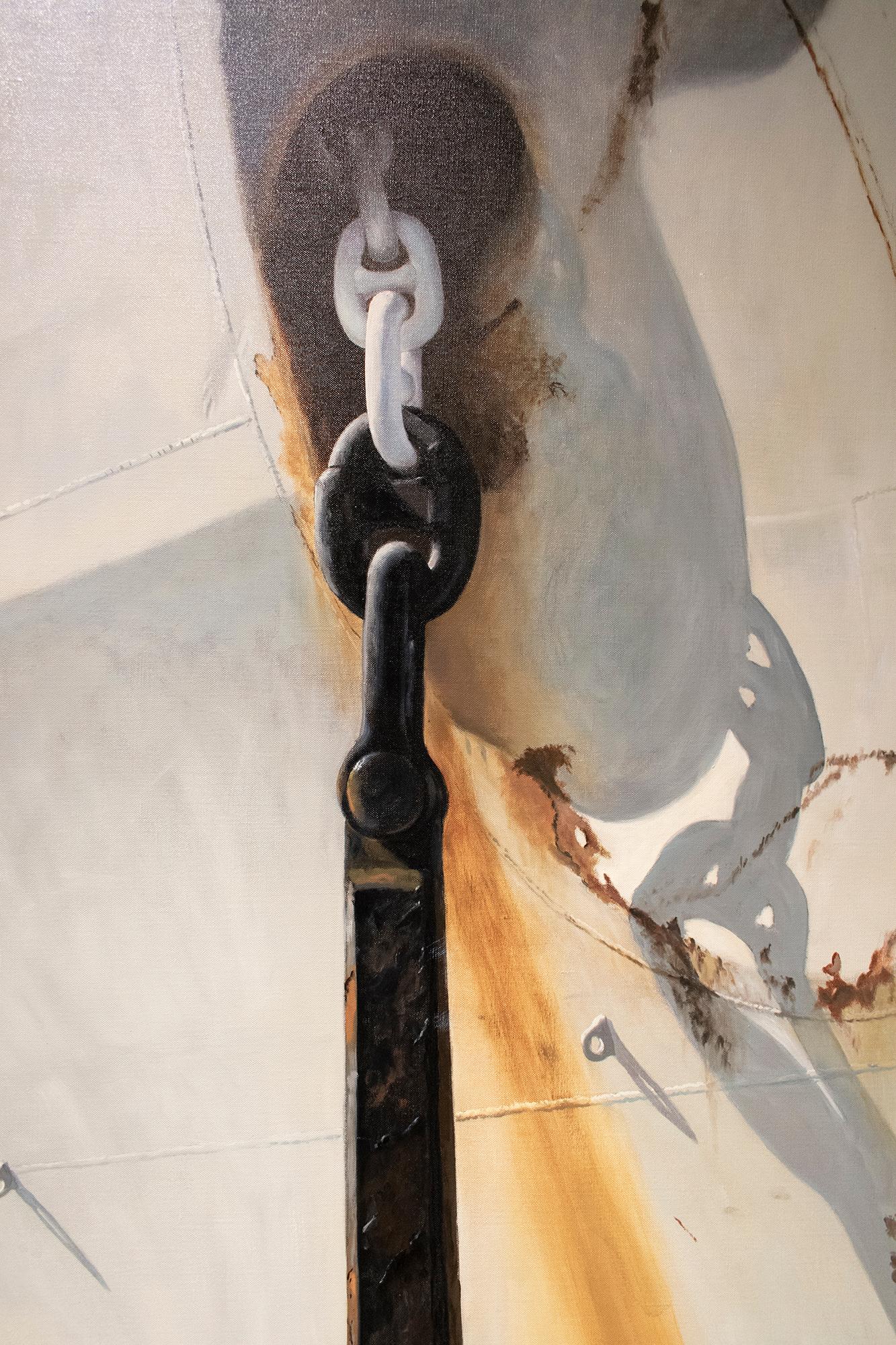 Anchor (Large Nautical Photo-Realist Painting on Canvas of White Ship & Anchor) 3