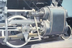 Essex: Industrial Still Life Photo-Realist Painting of Grey & Blue Train