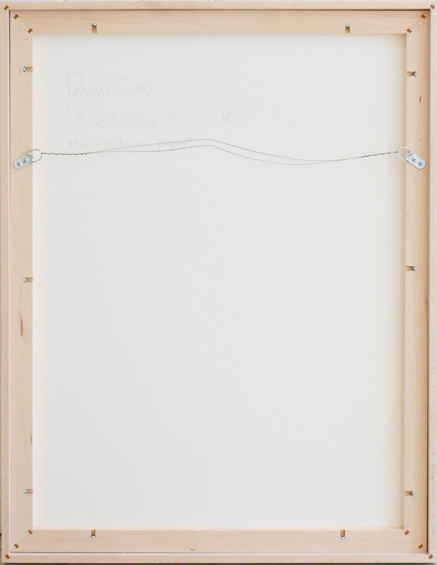 Gris bleu torsadé (Œuvre géométrique abstraite sur papier, cadre en bois léger personnalisé) en vente 2