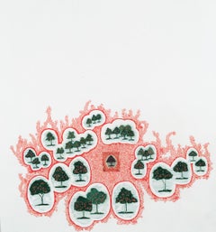 Südafrika (Apfelbäume): farbige Bleistiftzeichnung und einzigartiger Stempel