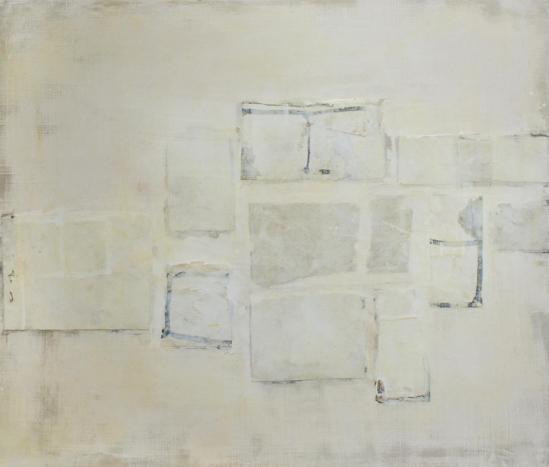 Donise English Abstract Drawing - Untitled (Small Abstract Monochromatic Encaustic on Panel, Neutural White)