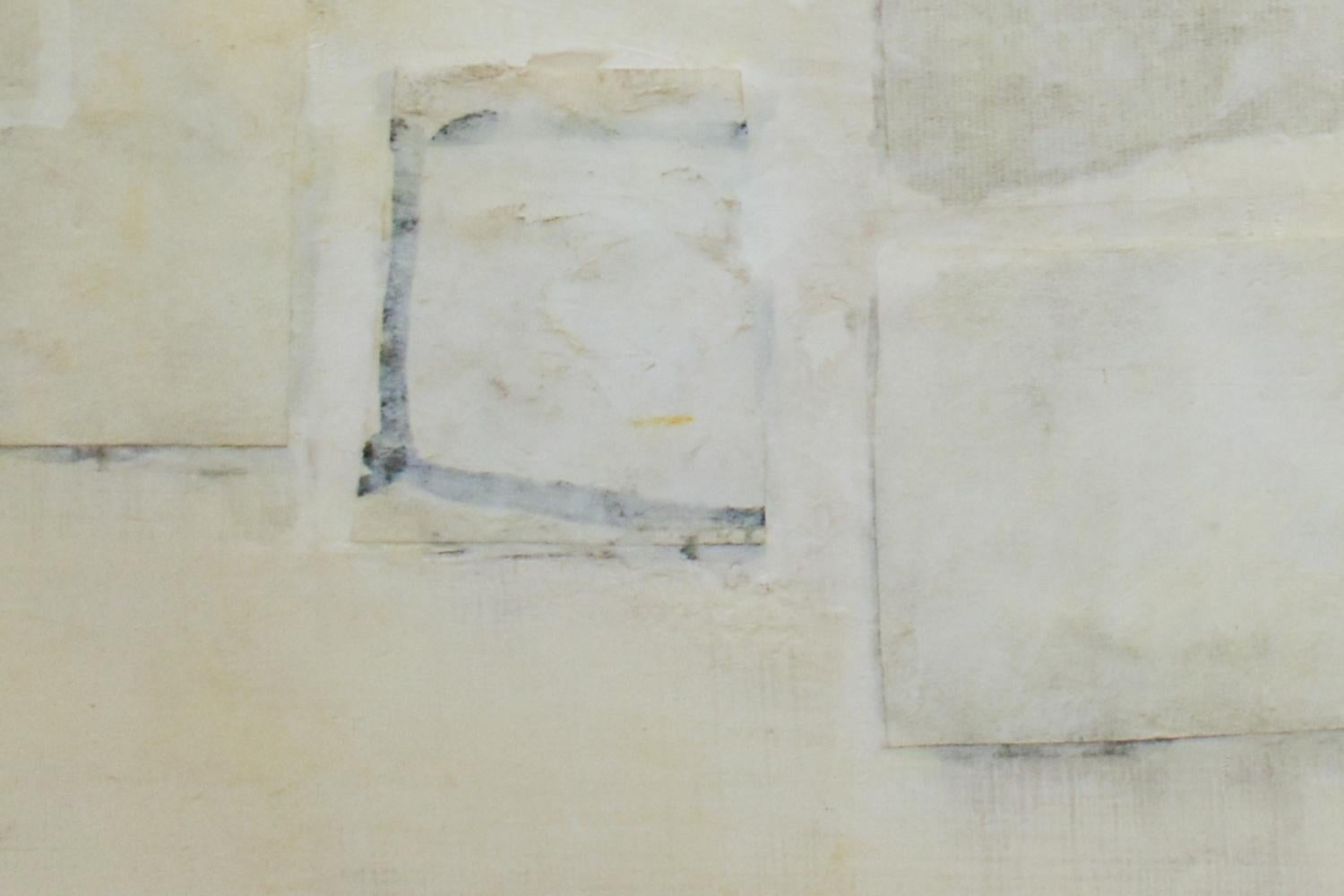 Untitled (Small Abstract Monochromatic Encaustic on Panel, Neutural White) - Gray Abstract Drawing by Donise English