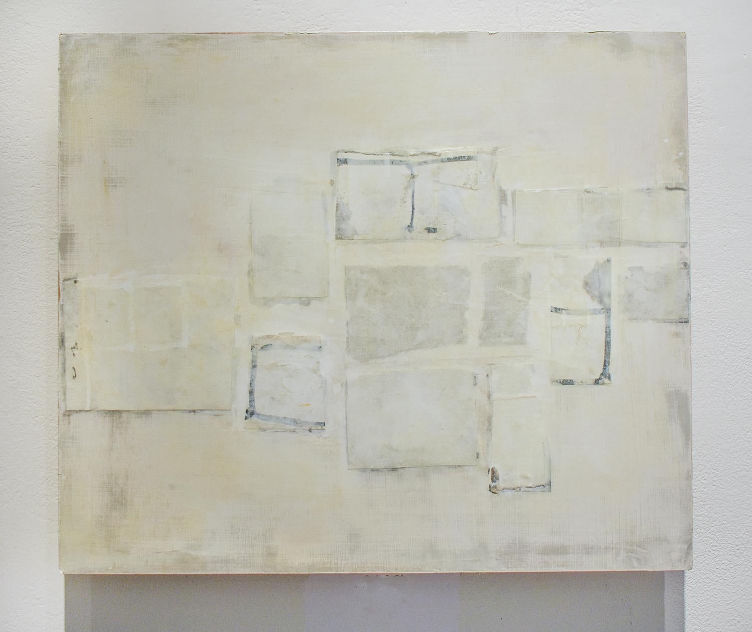 Untitled (Small Abstract Monochromatic Encaustic on Panel, Neutural White) - Art by Donise English