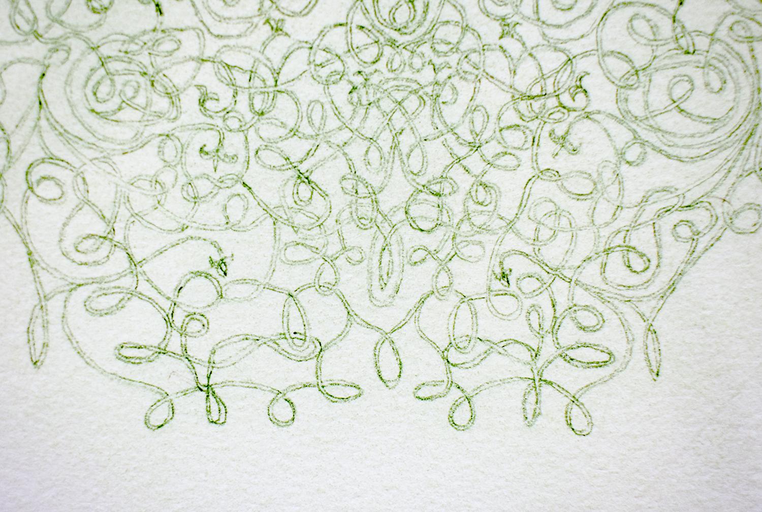 Le Yémén (plante de café) : dessin au crayon de couleur abstraite verte, encadré en vente 1