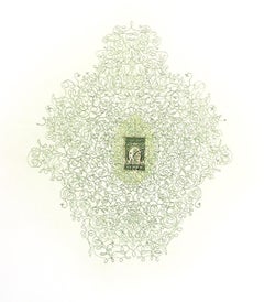 Yemen (pianta del caffè): Disegno astratto a matita colorata verde, incorniciato