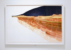 Mongolia 6 (The Cliffs): Midnight Blue Gouache & Postage Stamp Landscape Drawing