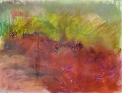 Clover in Ancram (Colorful Abstract Landscape in Green & Ruby Pink, Framed)