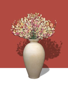 Contessa 1000 AD: Abstract Flower Still Life of Antique Vase on Coral Background