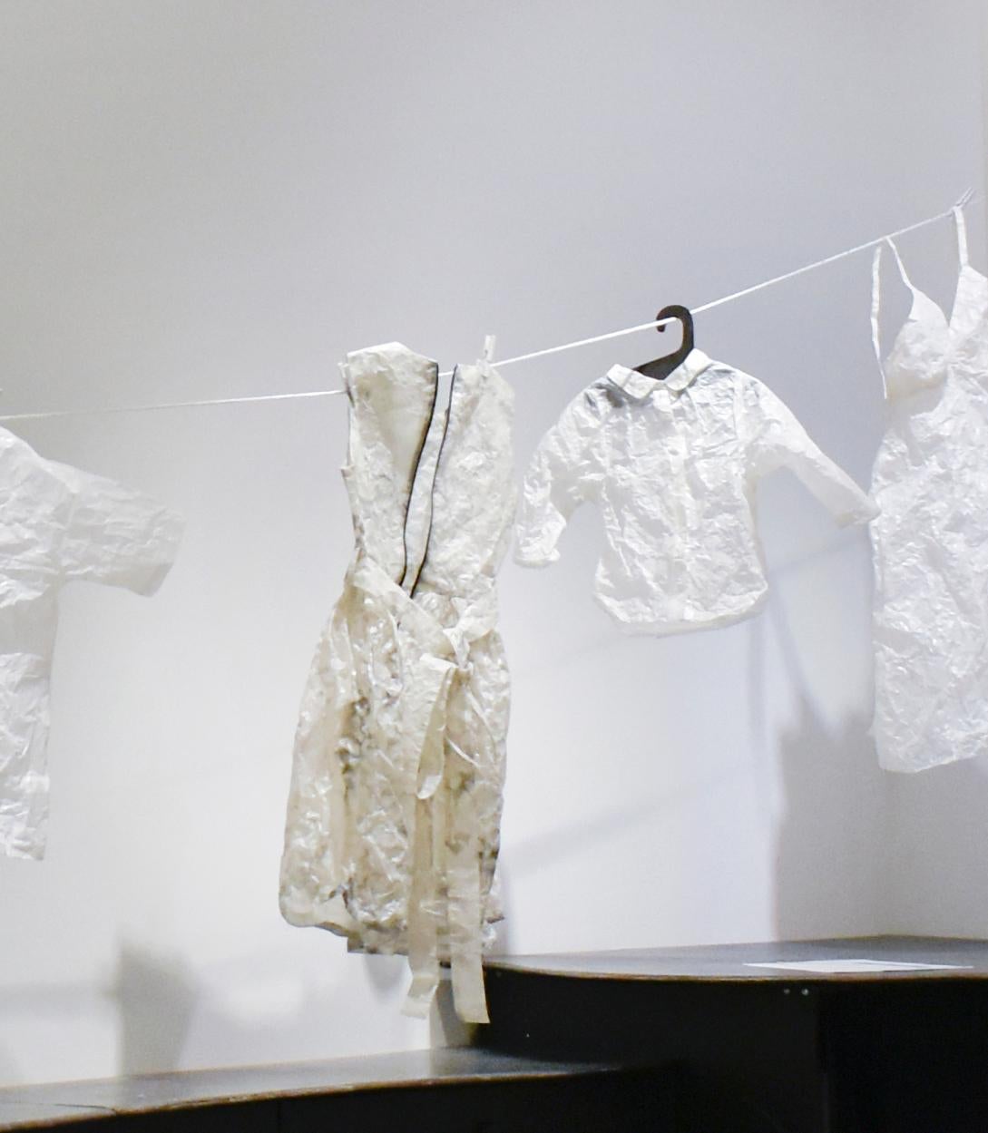 Child's Shirt, 2010
Figurative installation sculpture of wrinkled tee shirt
glassine paper and thread
19 x 24 inches (depth dimensions variable)

This contemporary installation sculpture was made by New Paltz, NY based artist, Kate Hamilton in 2010.
