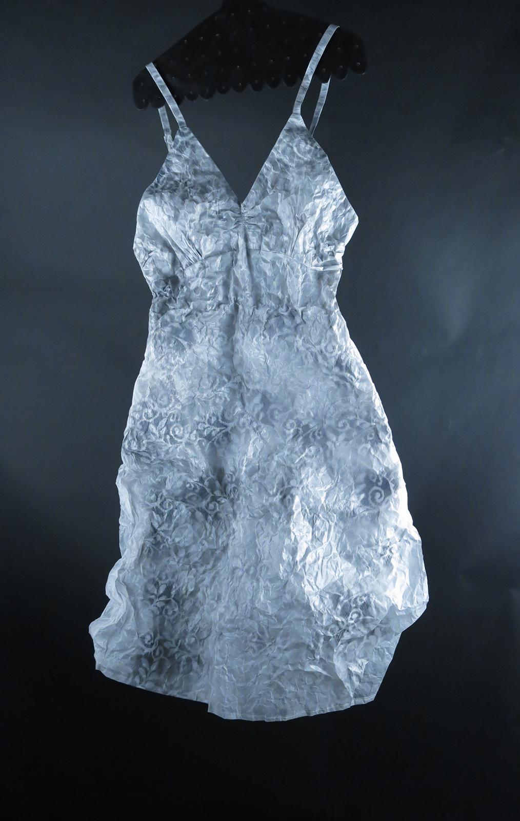 Stenciled Slip (Figurative White Glassine Still Life Sculpture of Clothing)