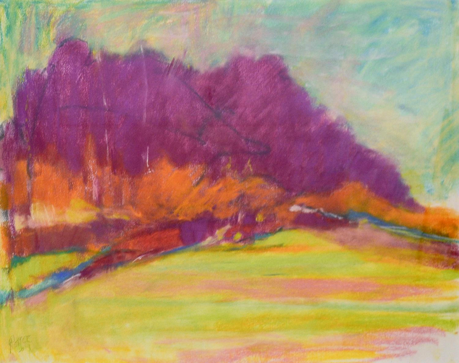 Orange Flash: Abstract Landscape Pastel of Magenta Forest & Yellow Field