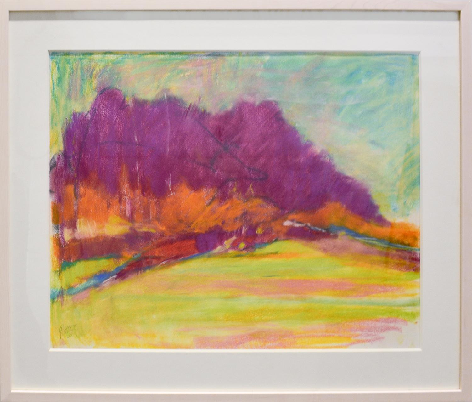 Orange Flash: Abstract Landscape Pastel of Magenta Forest & Yellow Field - Art by Nancy Rutter