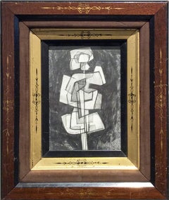 Infanta XLIII (Small Abstract Cubist Graphite Drawing in Vintage Eastlake Frame)