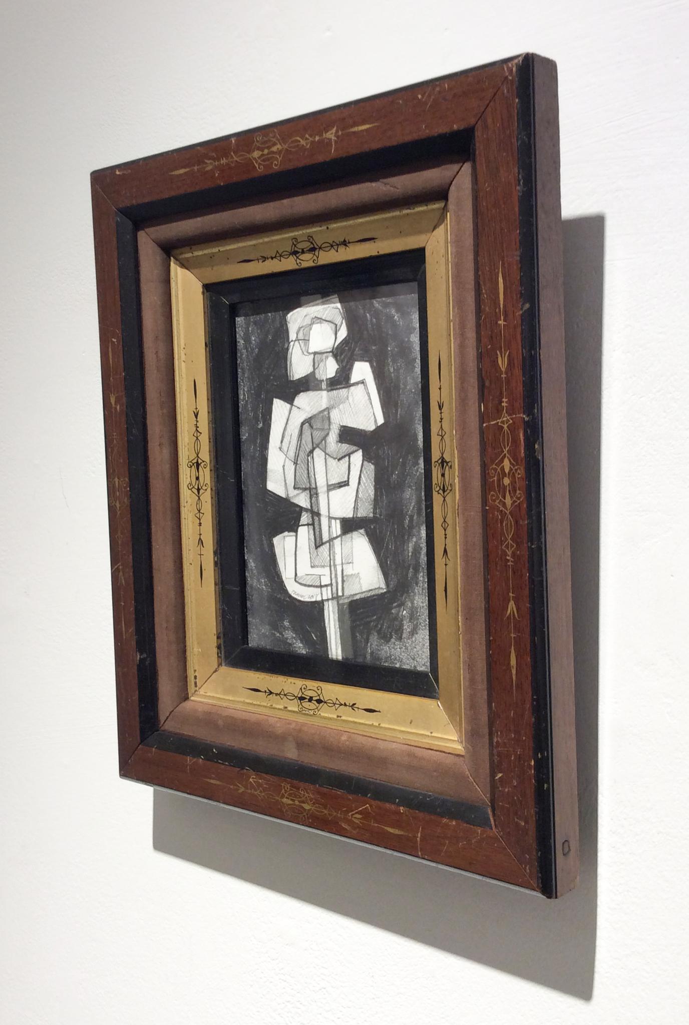 Graphite on paper in vintage, Victorian Eastlake Wooden Picture Frame
11 x 7 inches (includes frame)
Drawing measures 6 x 4.5 inches

This abstract figurative graphite drawing on paper was inspired by academic paintings of the Infanta Margarita. The