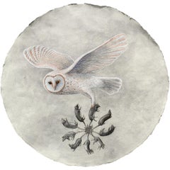 Rat King Augury : Pastel de hibou blanc des neiges sur papier fait main par Kahn & Selesnick