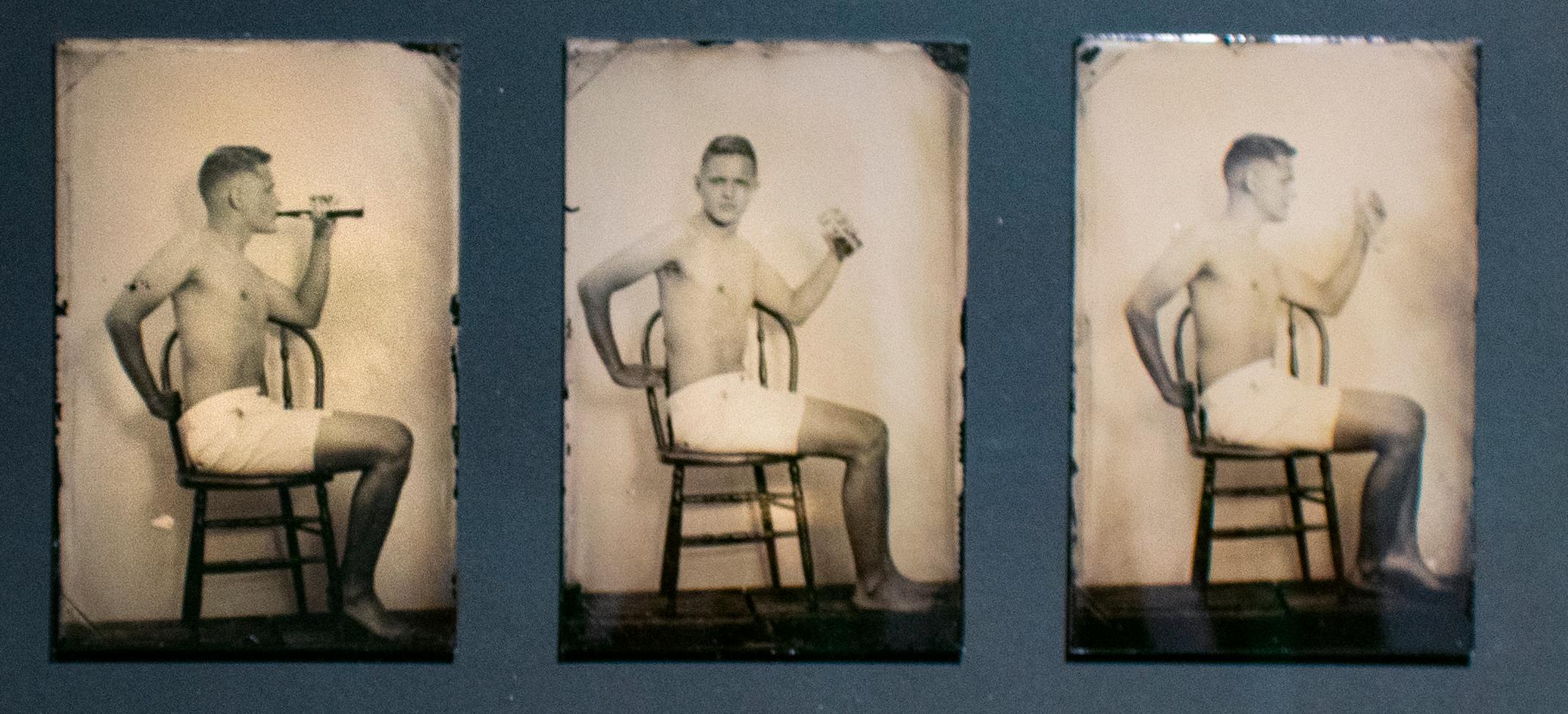 David Sokosh Figurative Photograph - Pause that Refreshes (Vintage Tin Type Triptych with Coca Cola)