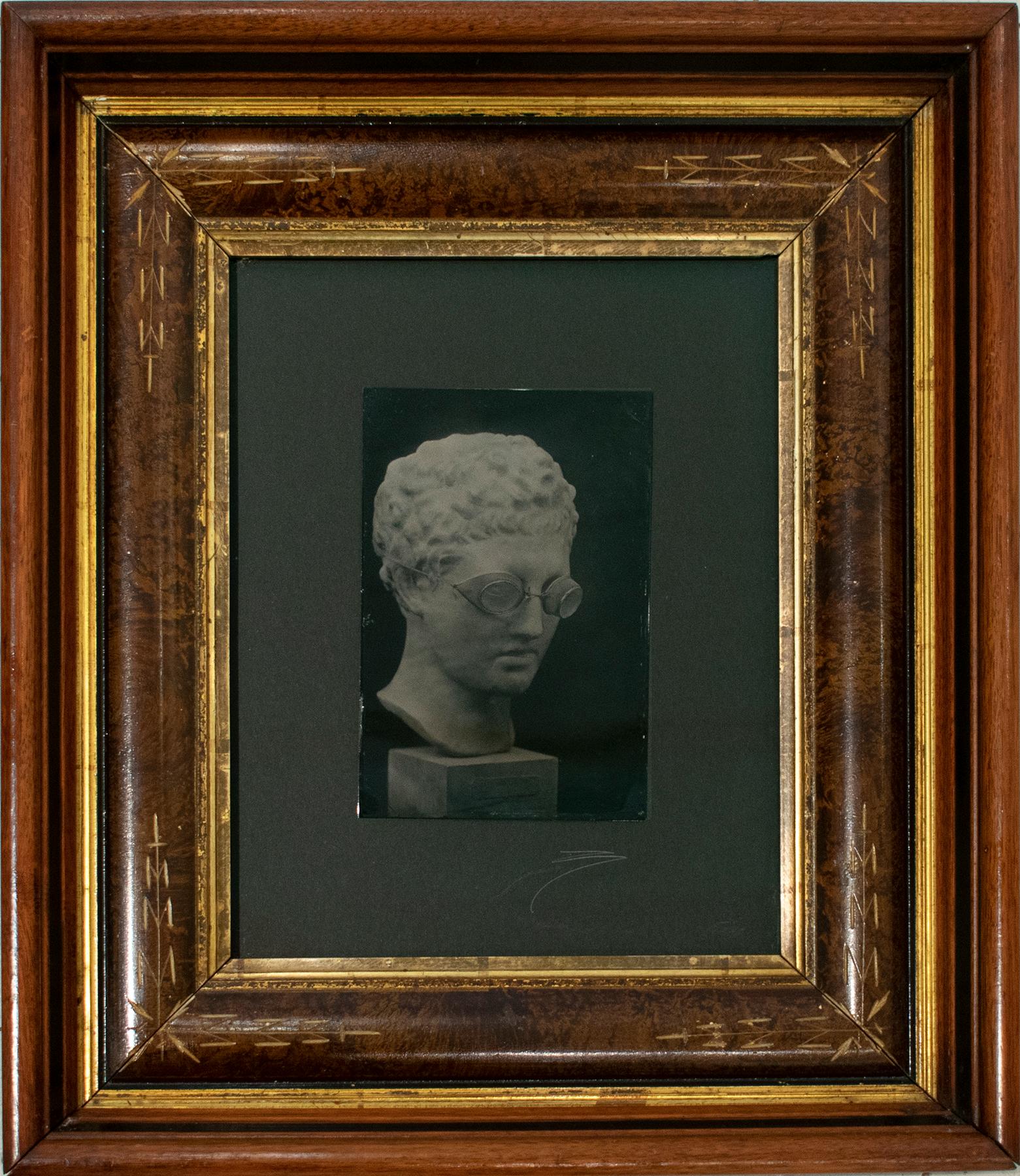 Hermes with Goggles On (Tin Type Triptych of Statue, Vintage Victorian Frame) - Photograph by David Sokosh