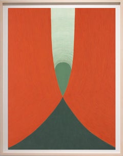 Pressed  (Framed Graphic Abstract Painting in Red, Dark Teal & Light Green)
