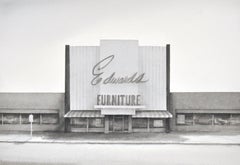Edward's (Photo-Realist Black & White Watercolor Painting of Retro Store)
